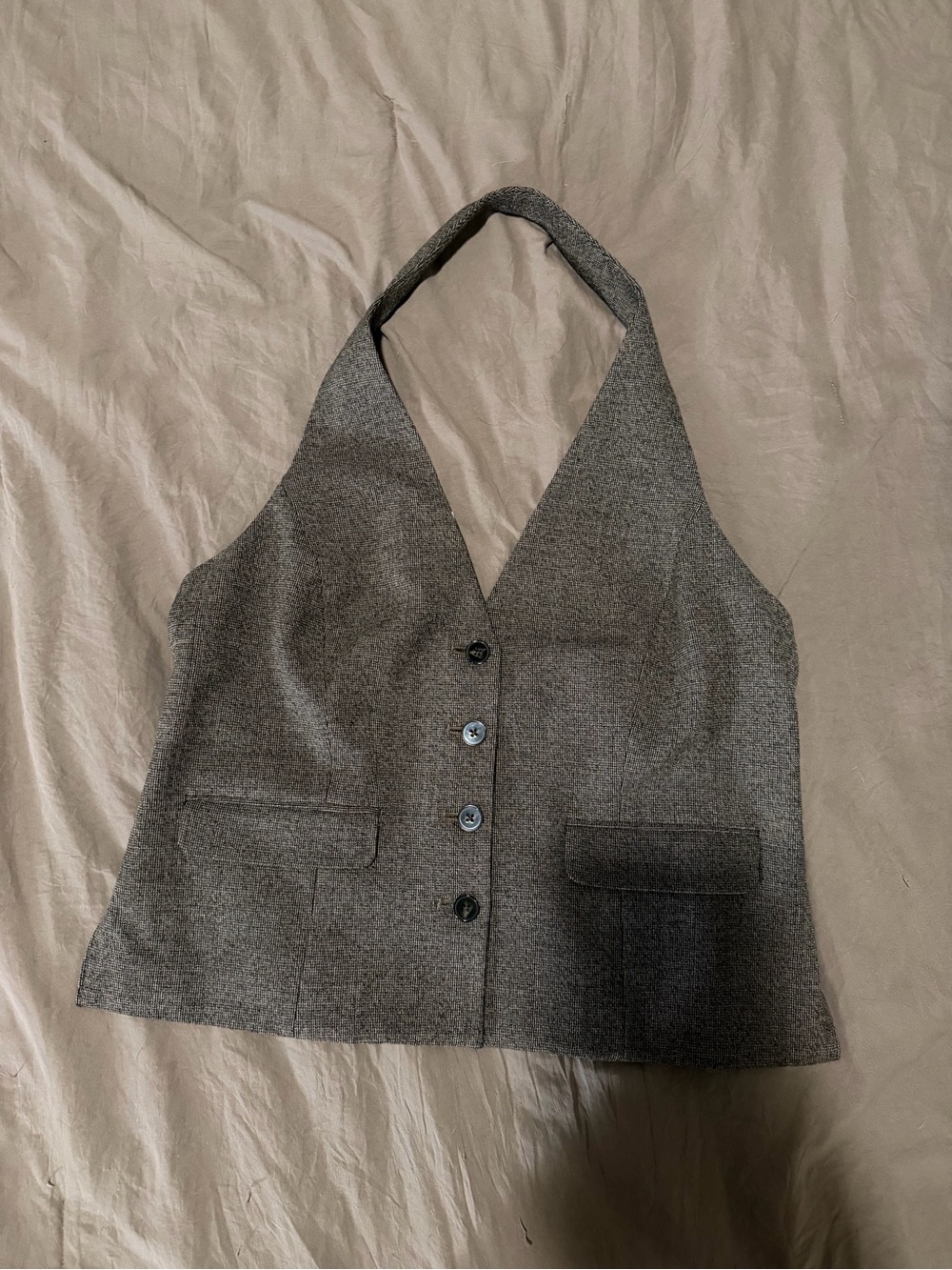 Express Mini Houndstooth Halter Button Front Blazer Vest